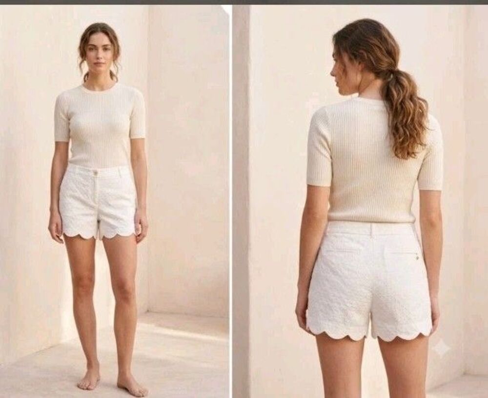 Crown & Ivy Shelby Shorts Size 16 Scalloped Trim White Pockets